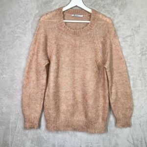 T By Alexander Wang Sweater Women's Small Mohair Blend Pink Tan Fuzzy